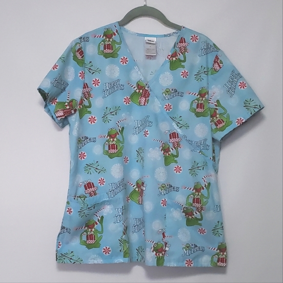 Disney The Muppets Kermit the Frog Christmas Nurse Scrubs Top Medium Holiday - Picture 1 of 3